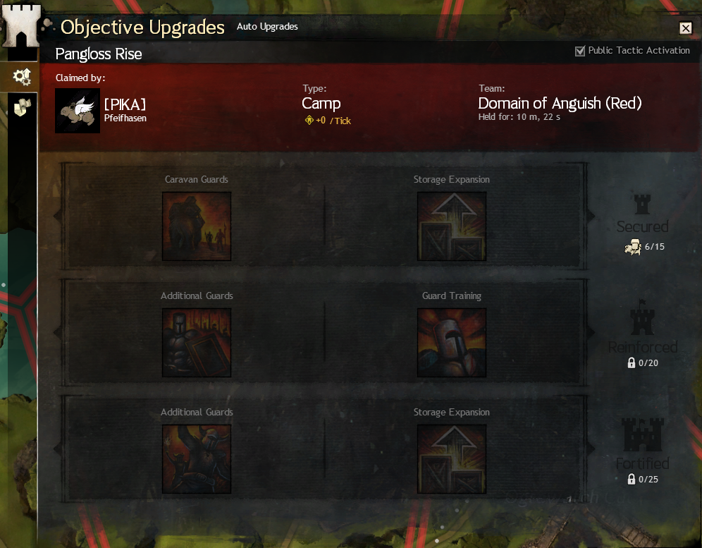 WvW Supply Camp upgrade panel showing tier progression